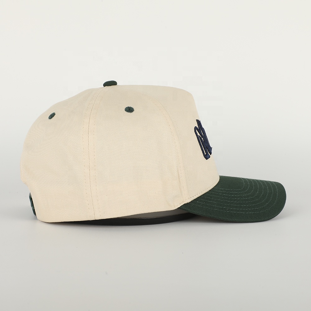 Cream and Forest Green 5-Panel Baseball Cap with Raised Monsters Embroidery