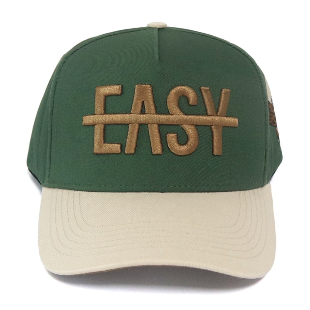 Green Beige Two Tone Baseball Cap with Raised EASY Letter Embroidery