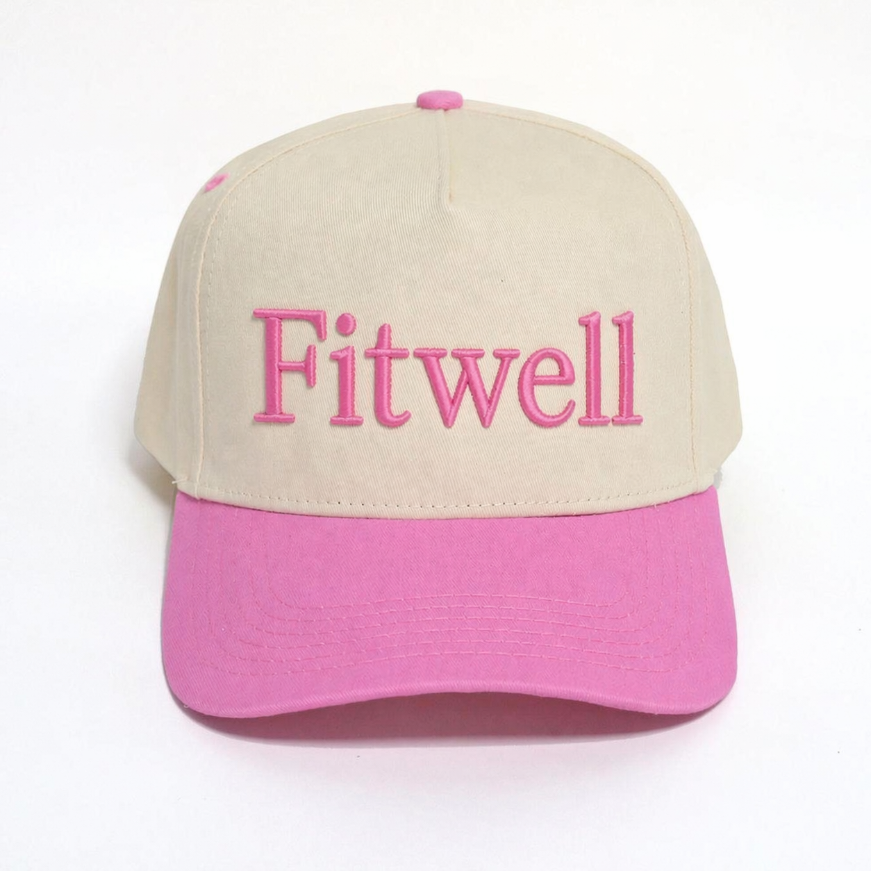 Cream and Pink Two Tone Baseball Cap with Raised Embroidered Letter Design