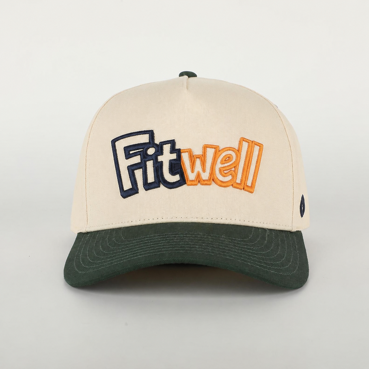 Cream and Forest Green 5-Panel Baseball Cap with Raised Monsters Embroidery
