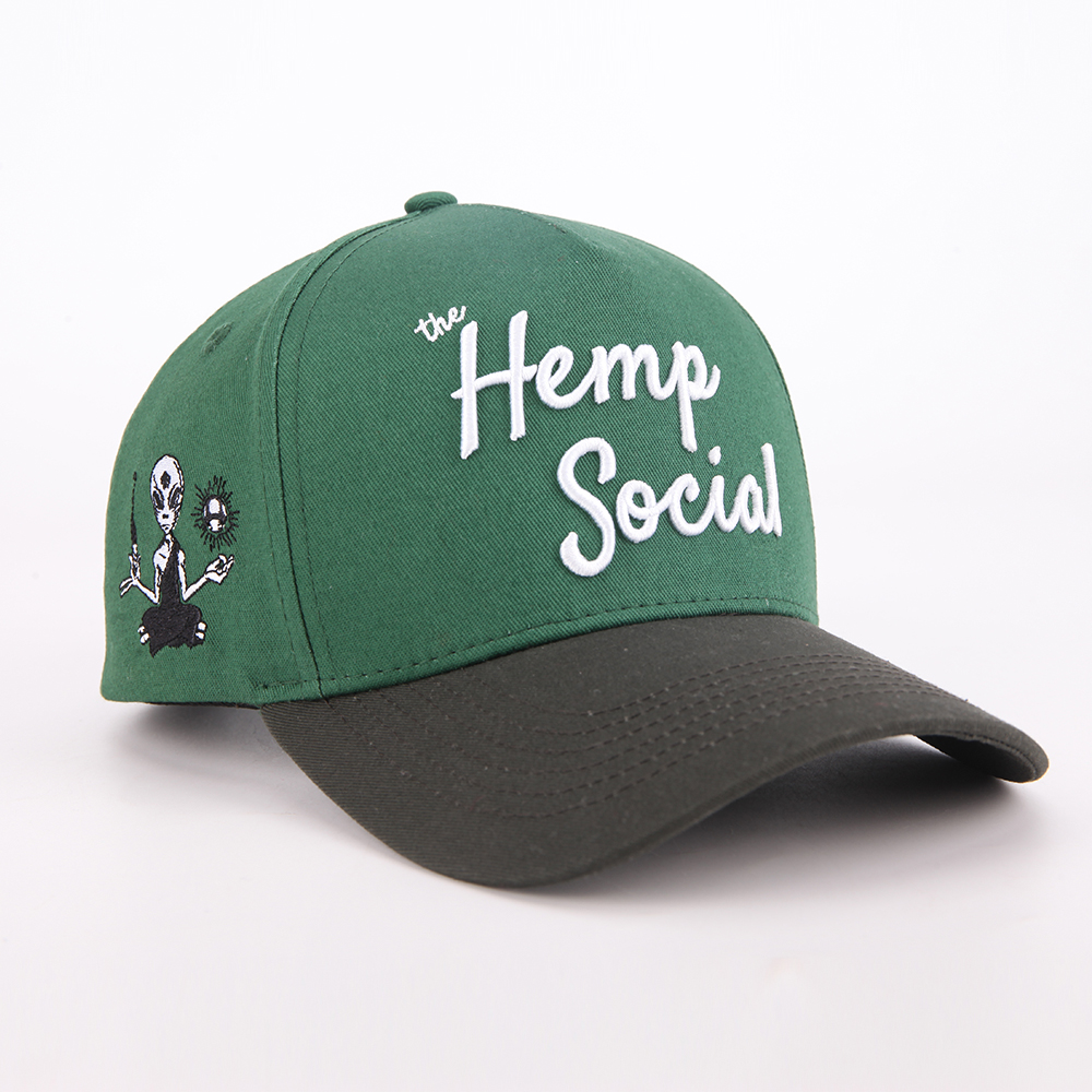Green and Black Two Tone Baseball Cap with Raised Embroidered Logo