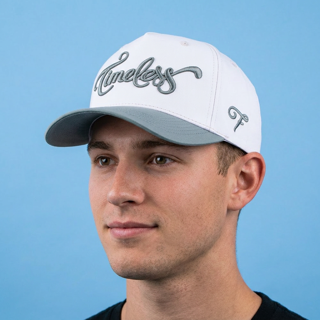 White Slate Gray Timeless Script Embroidered Curved Brim Baseball Cap