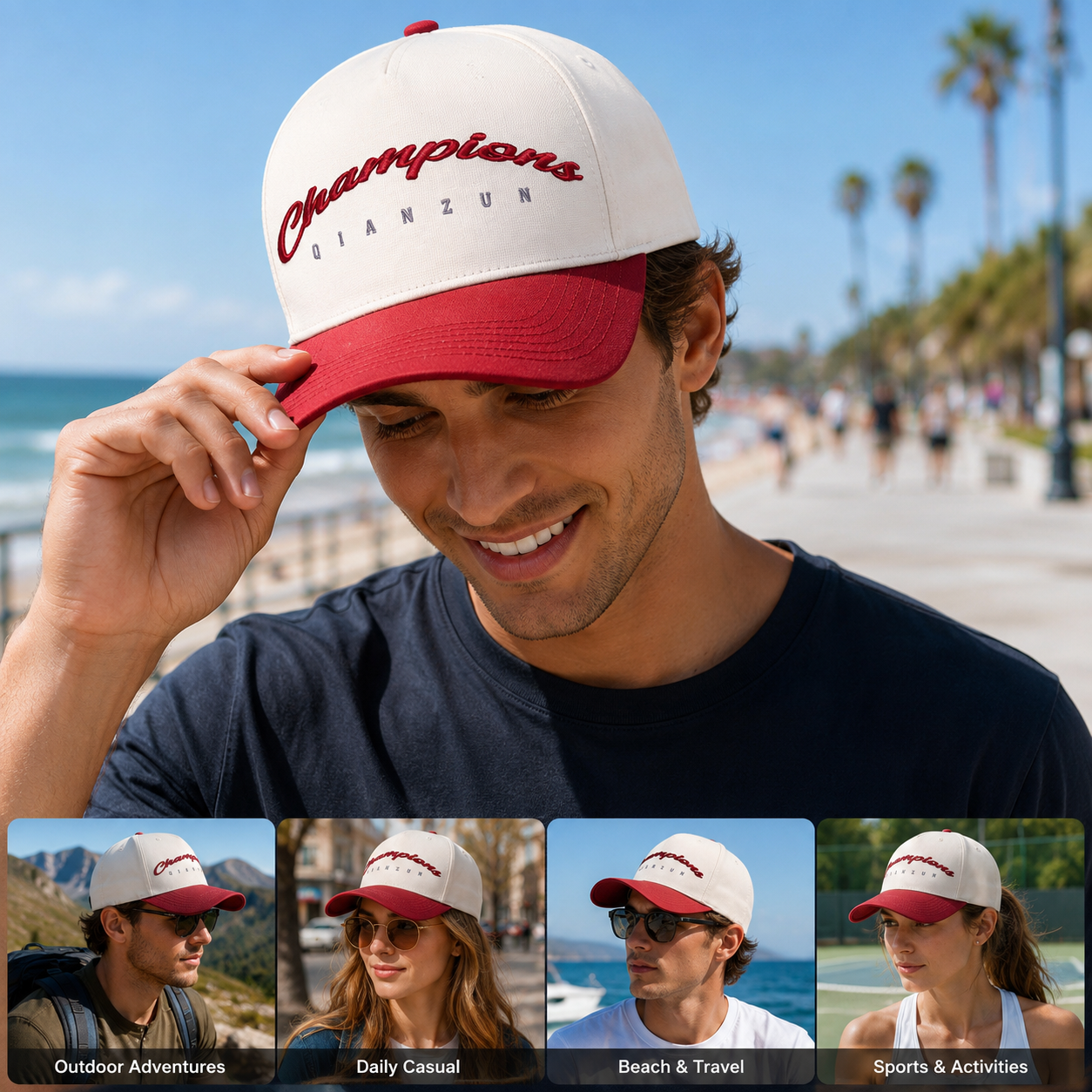 Ivory Red Champions Script Embroidered Baseball Cap