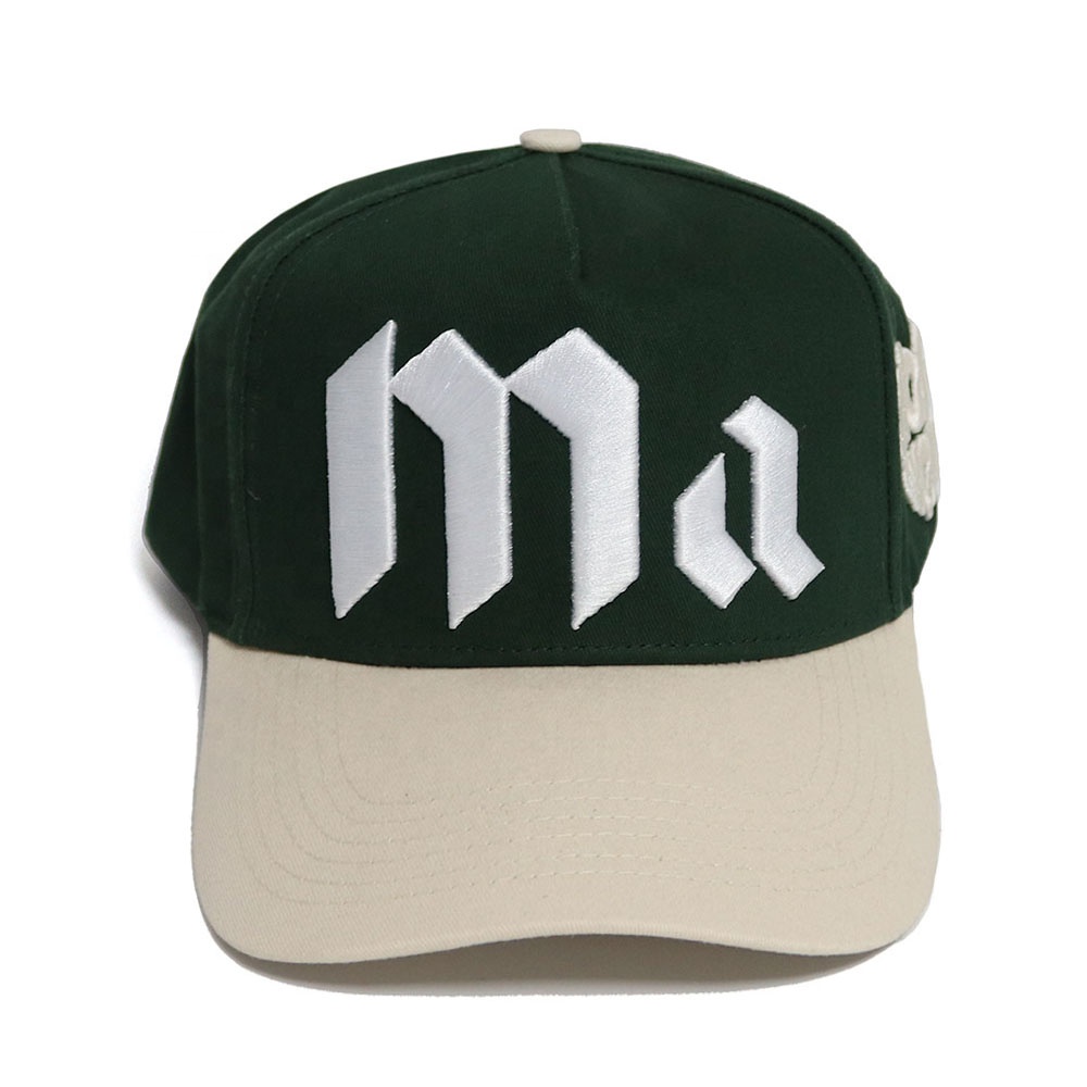 Green Beige Two Tone 3D Embroidered Gothic Letter Baseball Cap Cotton Twill Hat