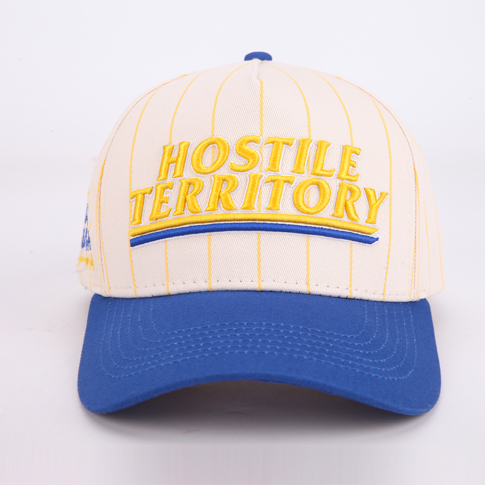 White and Blue Two Tone Embroidered Baseball Cap with Slogan Design Adjustable Cotton Twill Hat