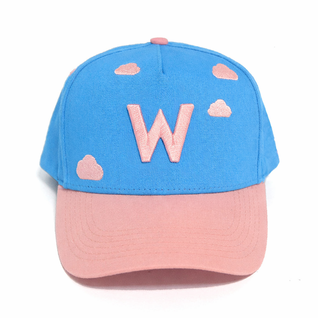 Blue Pink Two Tone Baseball Cap with 3D Embroidered Cloud Logo Hat