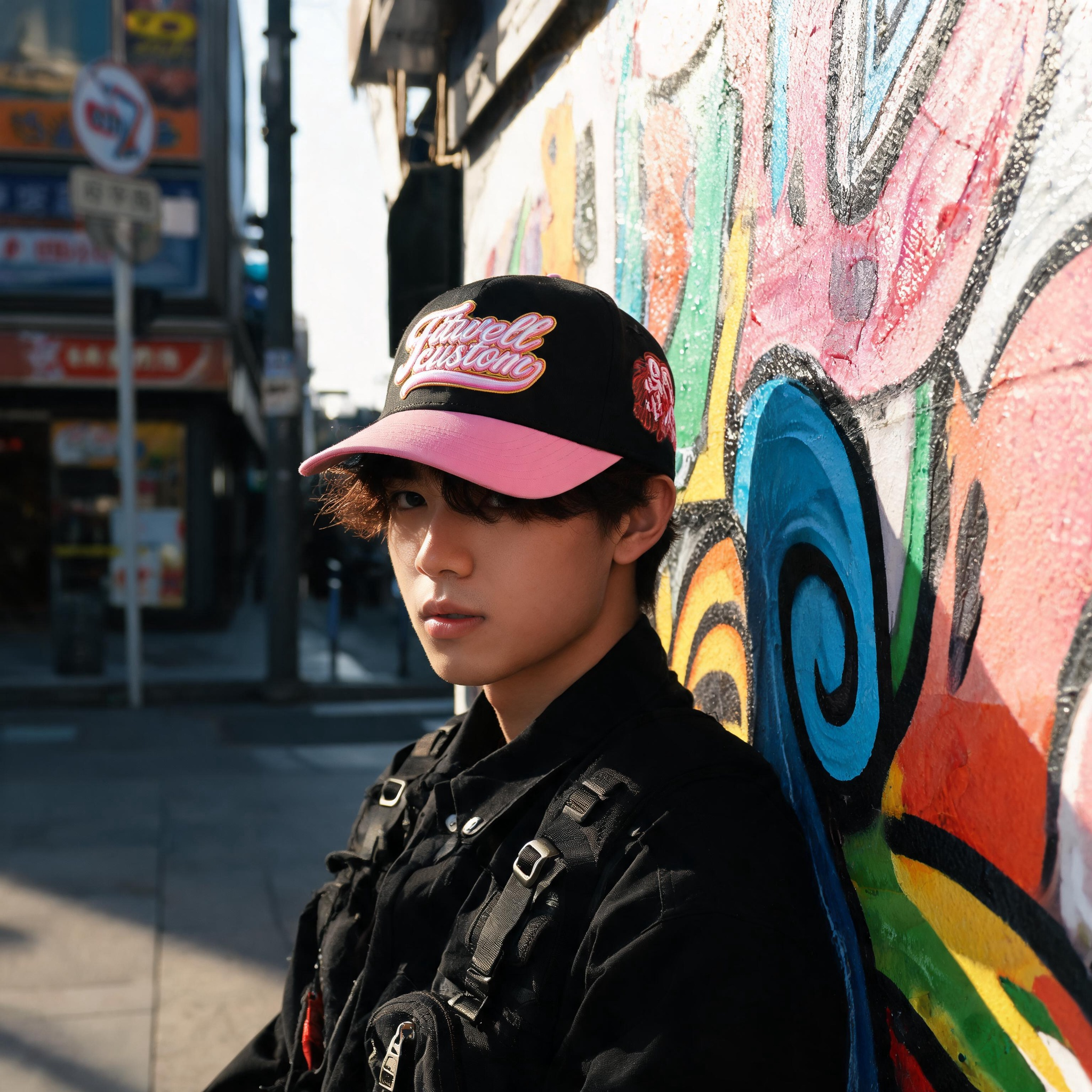 Black Pink Two Tone Embroidered Snapback Baseball Cap with Green Under Brim