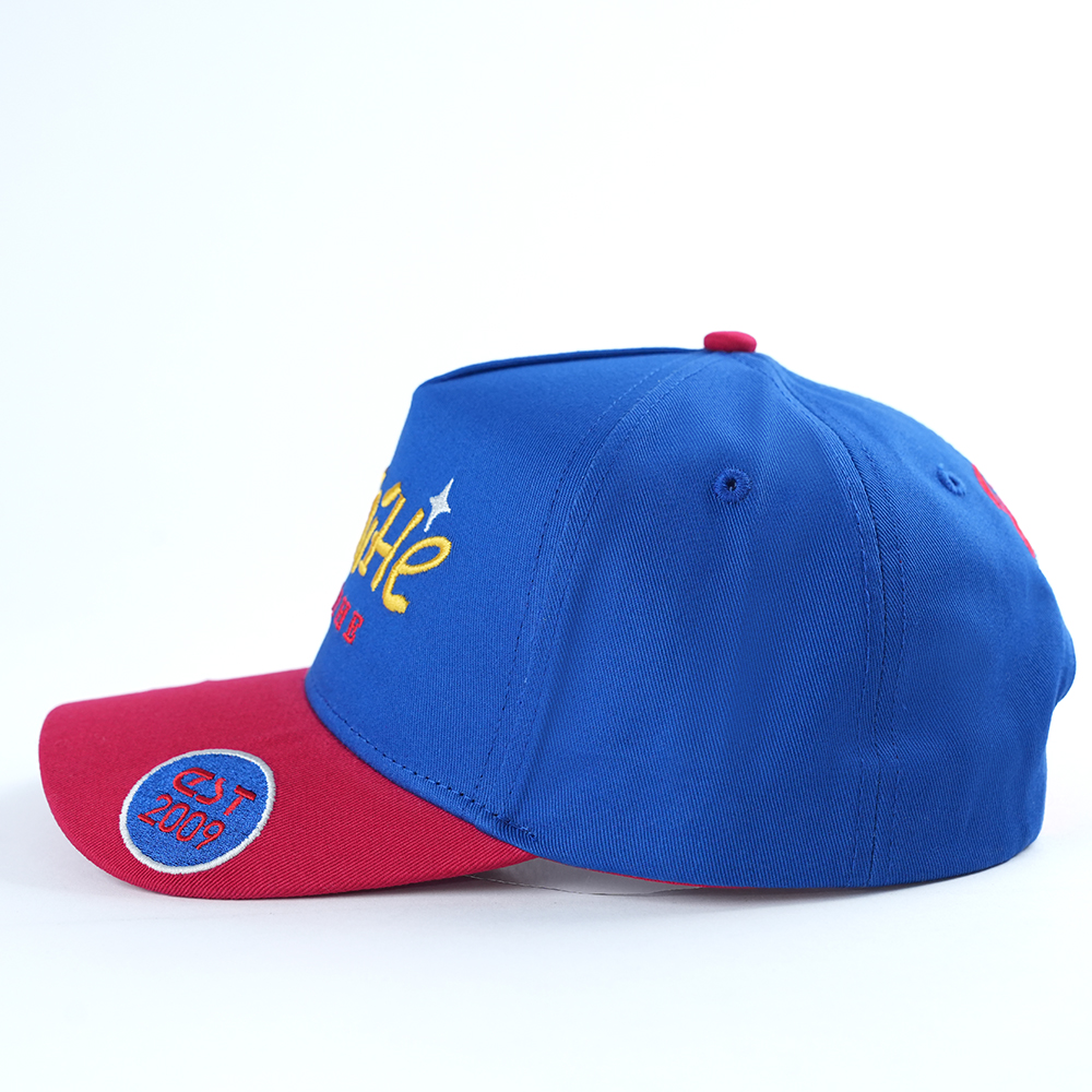 Blue and Red Flat Embroidered Five-Panel Baseball Cap