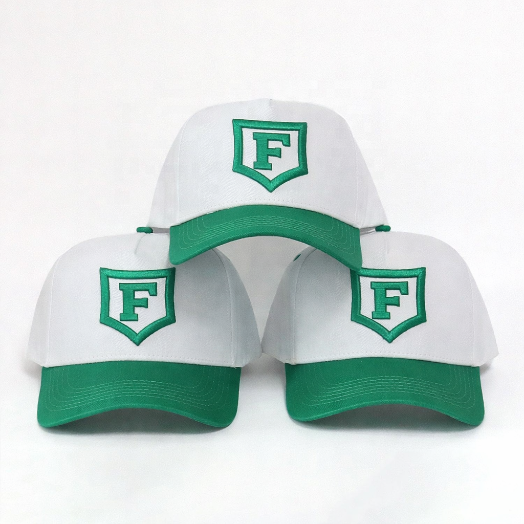 White and Green Shield Logo 5 Panel Baseball Cap Set