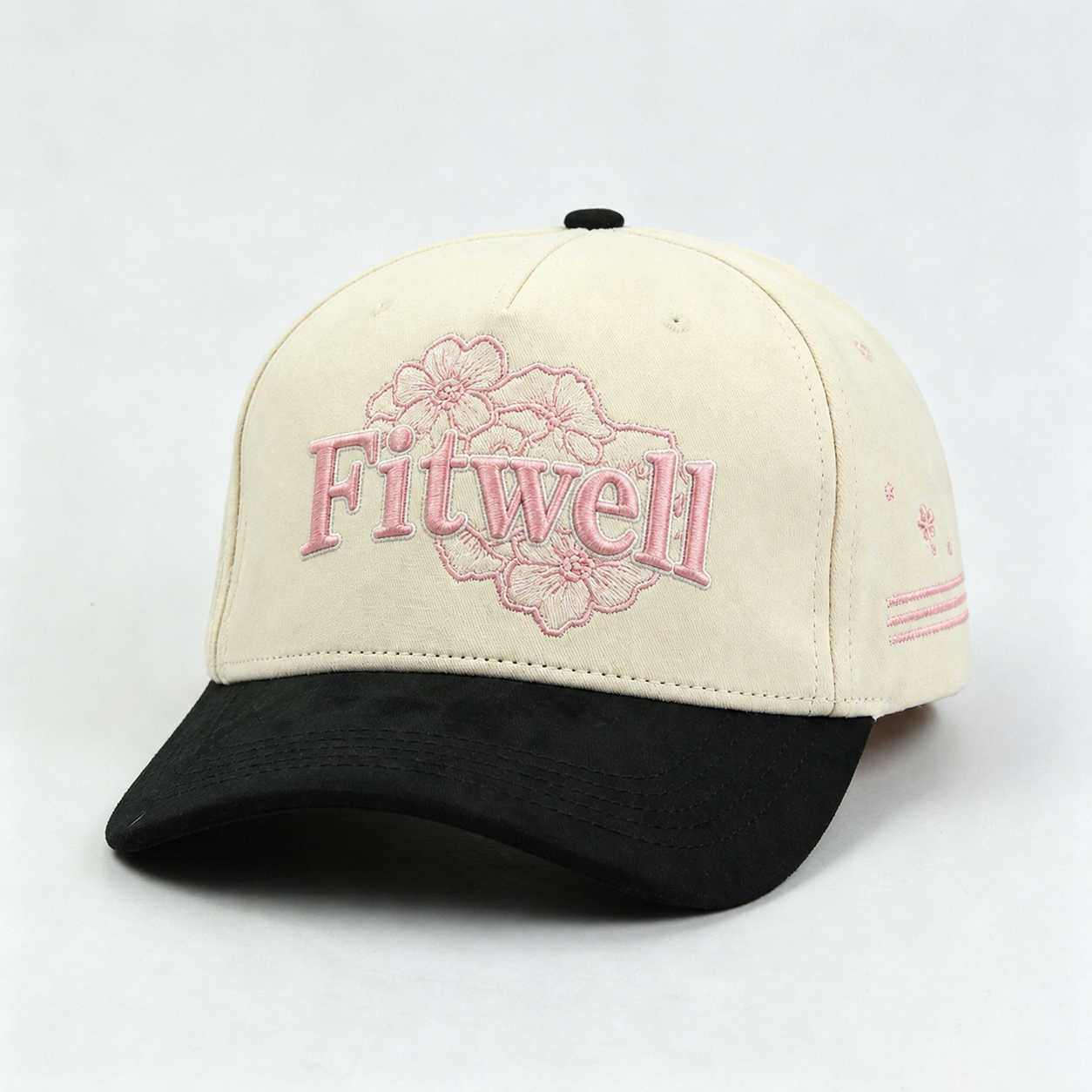 Cream and Black Two-Tone 5-Panel Baseball Cap with Pink Daughter Floral Embroidery