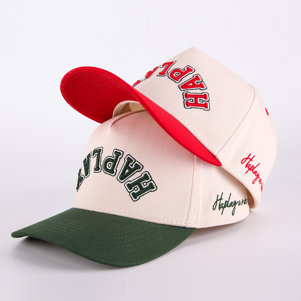 Two-Tone Embroidered HAPPY 5-Panel Cotton Baseball Cap