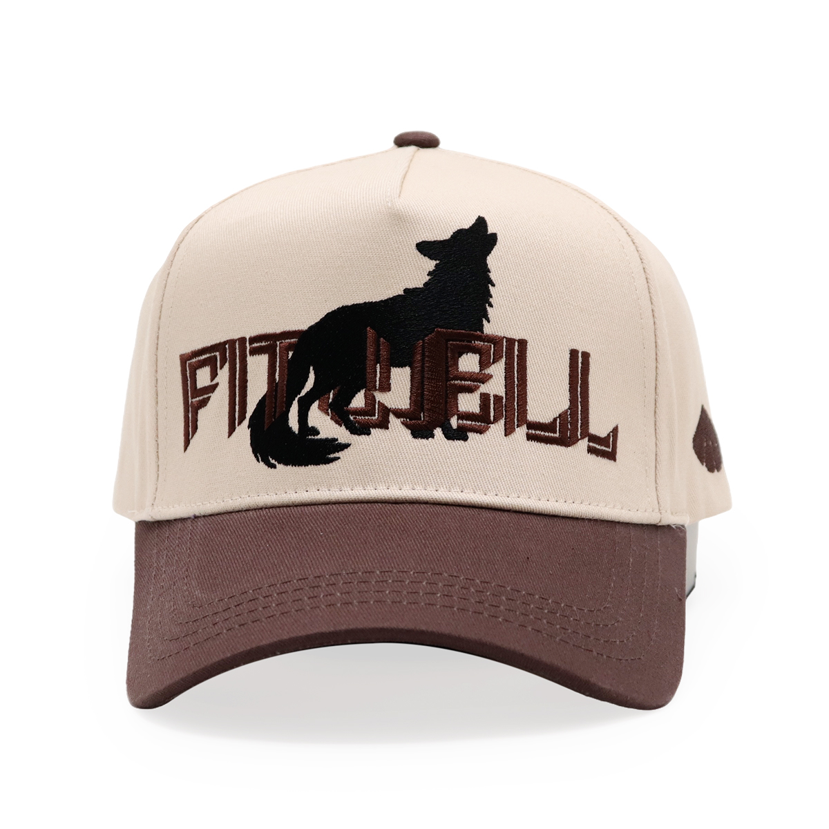Beige and Brown Wolf Graphic Five-Panel Snapback Cap