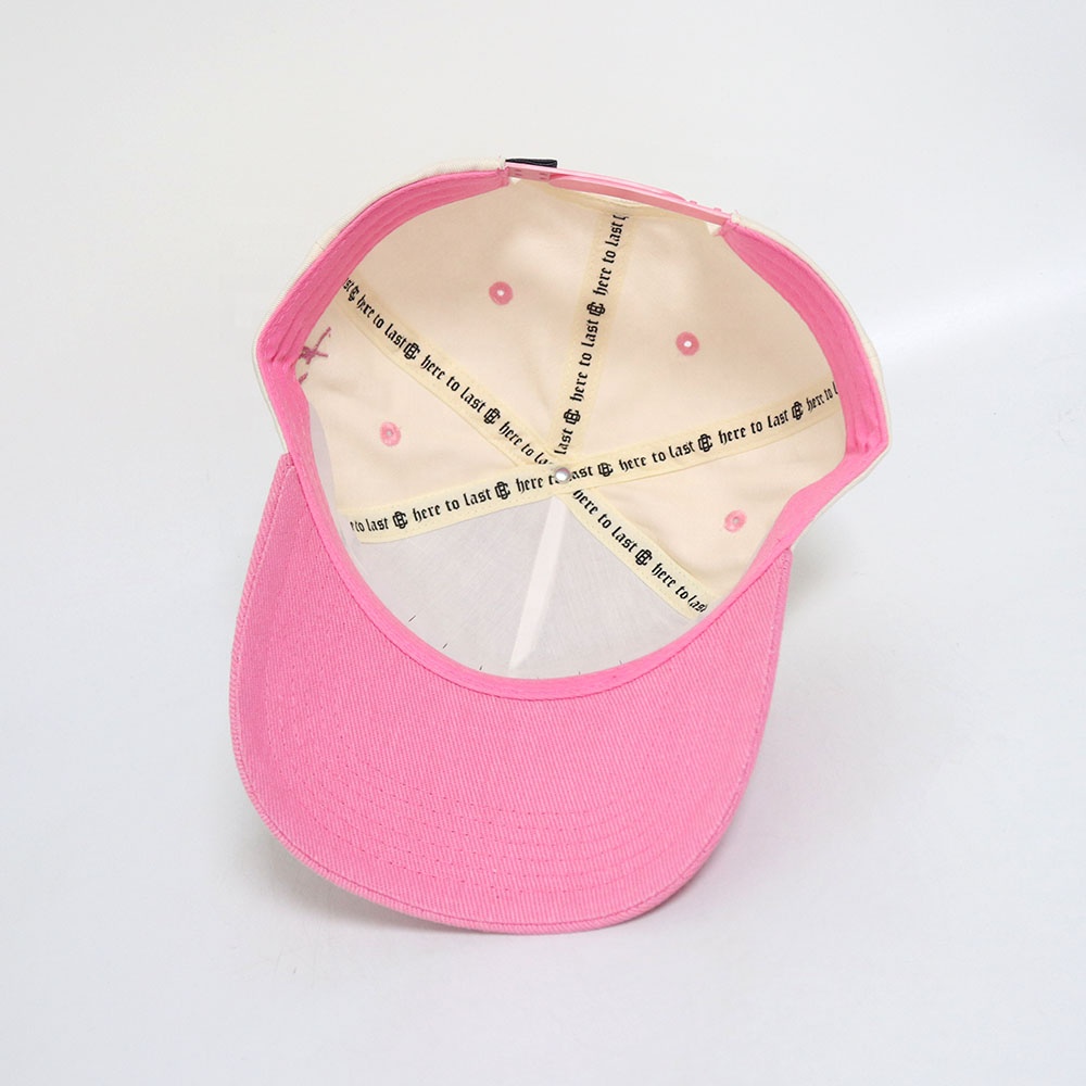 Two-Tone Pink Brim Embroidered Baseball Cap – Cream Crown Streetwear Hat