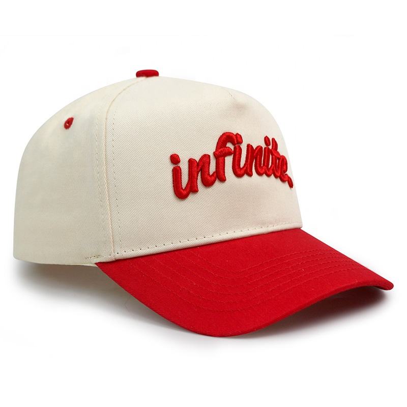 Two Tone Cotton Baseball Cap with Raised Embroidered Logo Adjustable Snapback Hat