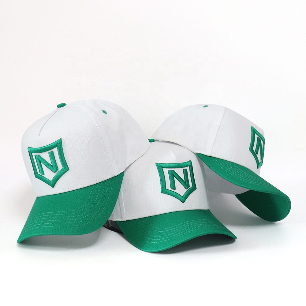 White and Green Shield Logo 5 Panel Baseball Cap Set
