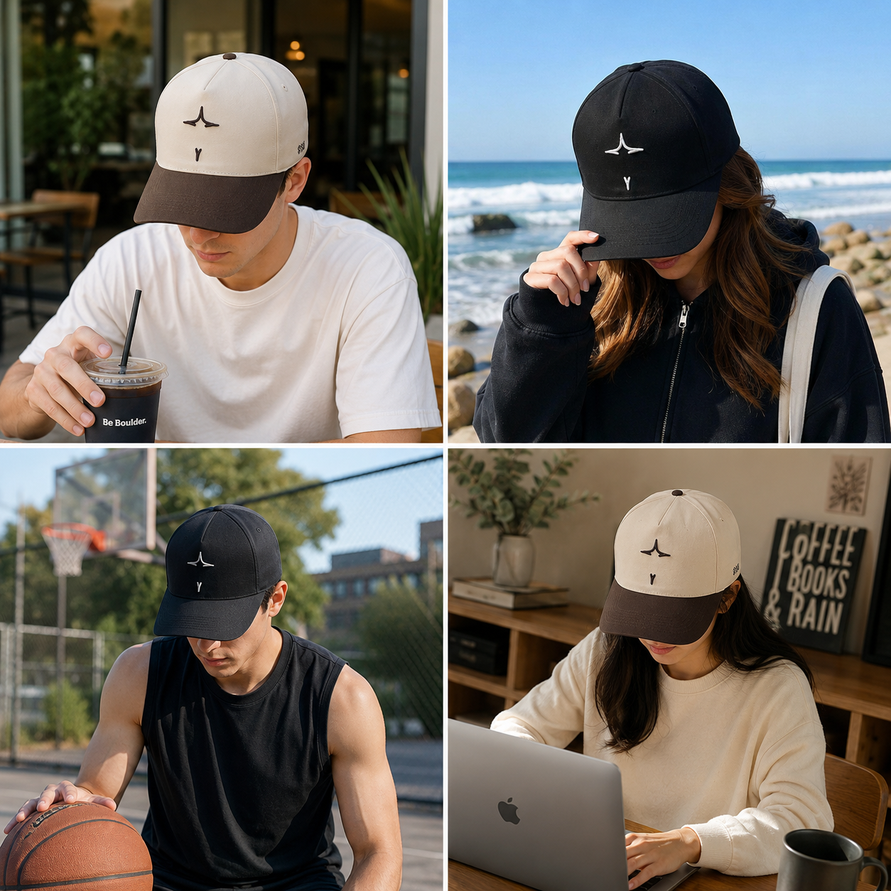 Minimalist Raised-Logo Two-Tone Curved-Brim Baseball Caps