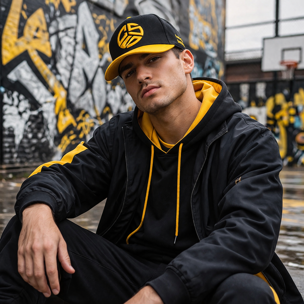 Black and Yellow 3D Logo Embroidered Baseball Cap Adjustable Casual Hat