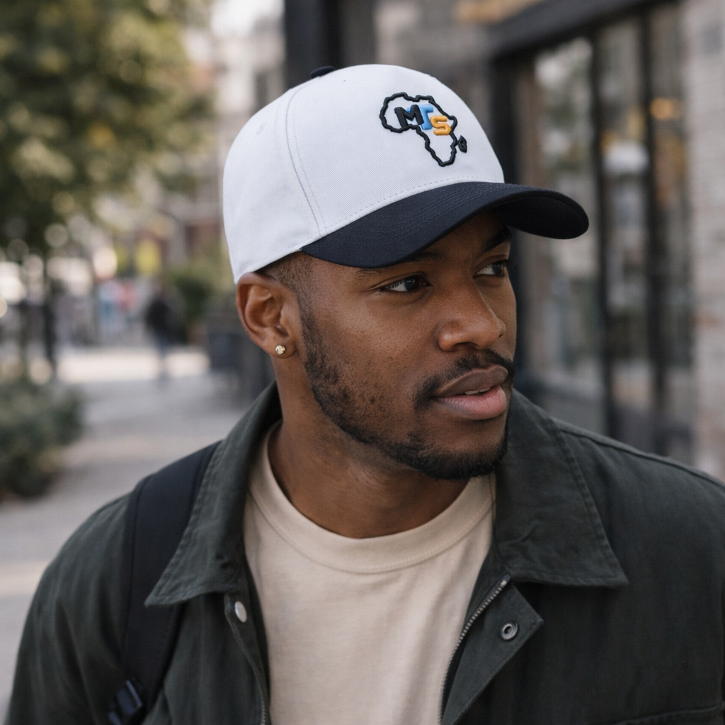 Africa Outline Logo White Black Baseball Cap Embroidered Cotton Twill Hat