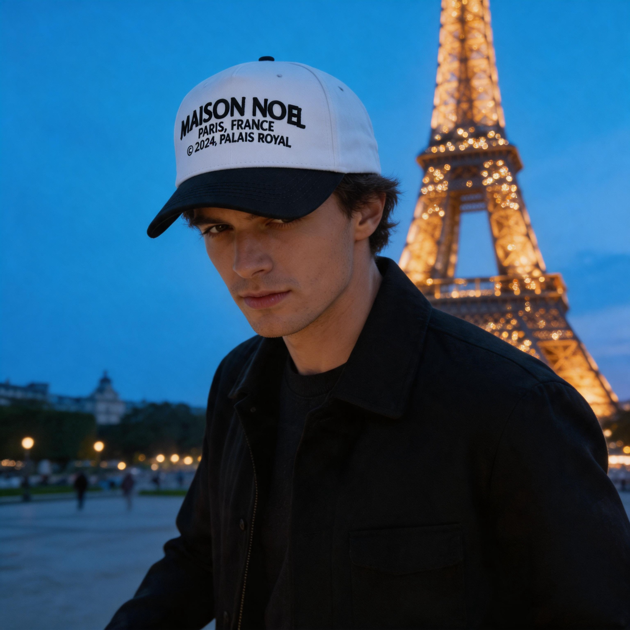 Black White Paris Letter Embroidered Two-Tone Baseball Cap