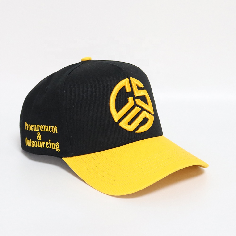 Black and Yellow 3D Logo Embroidered Baseball Cap Adjustable Casual Hat