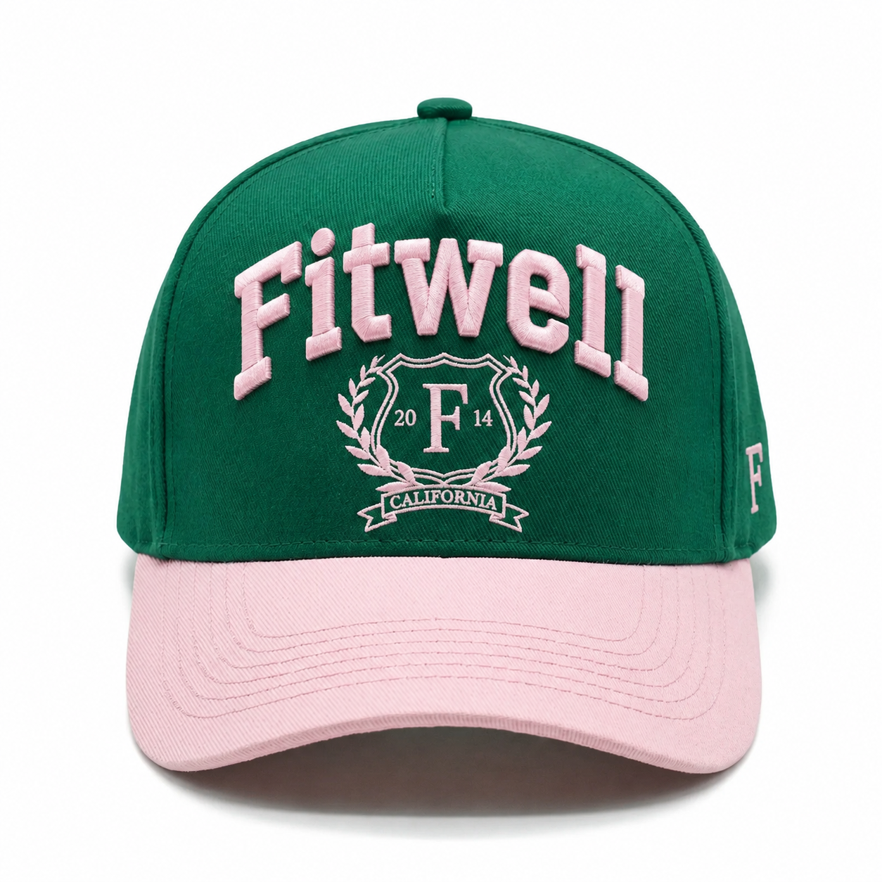 Emerald Green and Blush Pink Malibu 3D Embroidered Five-Panel Baseball Cap