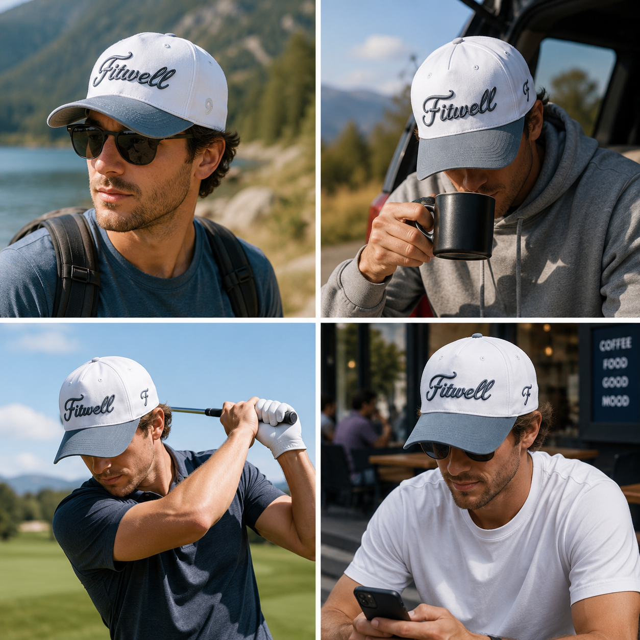 White Slate Gray Timeless Script Embroidered Curved Brim Baseball Cap