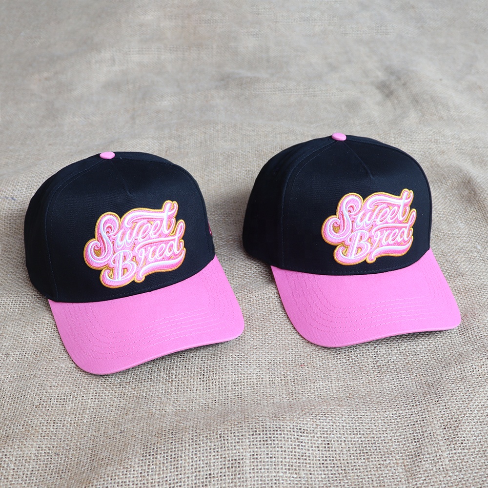 Black Pink Two Tone Embroidered Snapback Baseball Cap with Green Under Brim