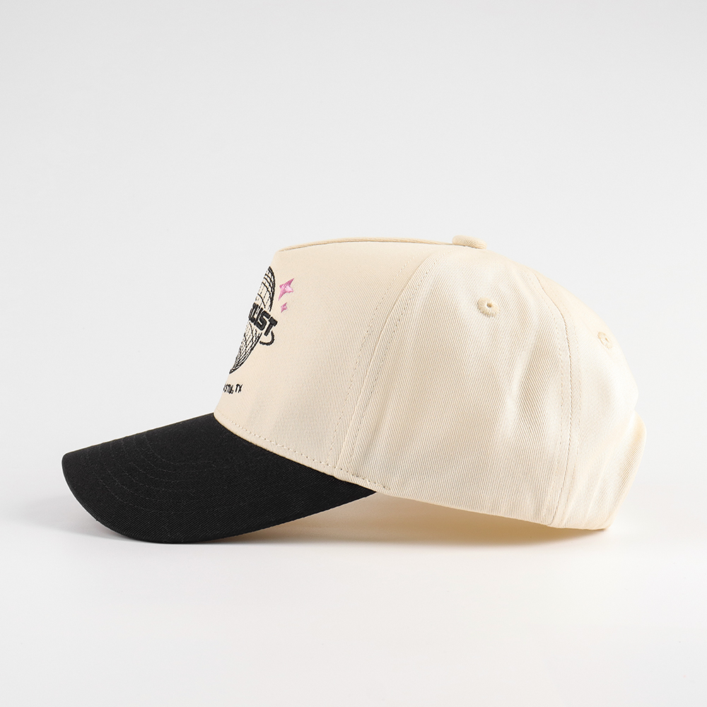 Cream & Black Globe Embroidered Baseball Cap