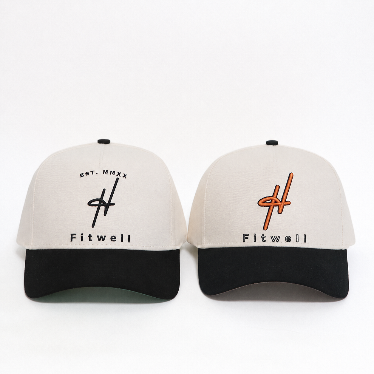 Cream and Black Two-Tone Embroidered Logo Baseball Cap