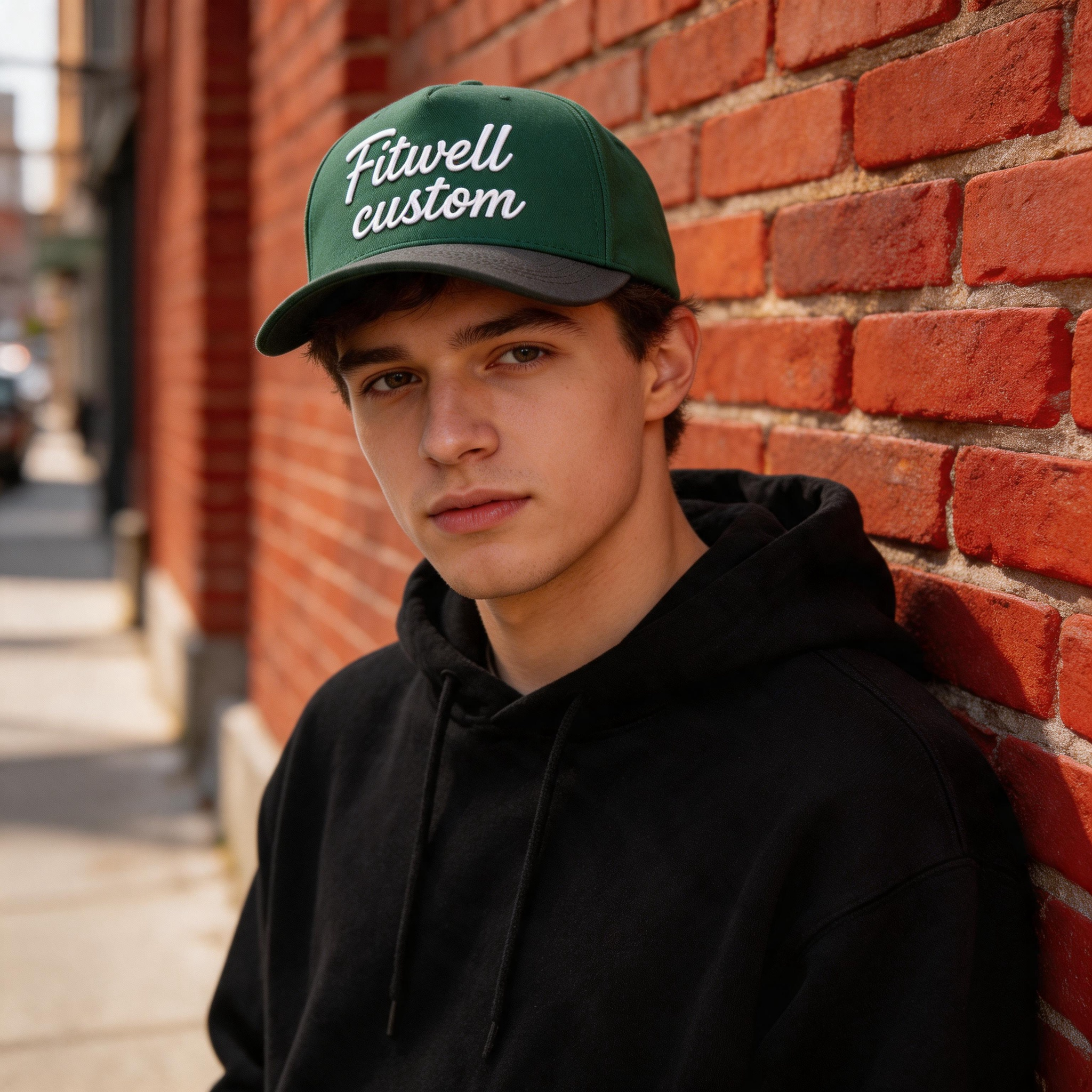 Green and Black Two Tone Baseball Cap with Raised Embroidered Logo