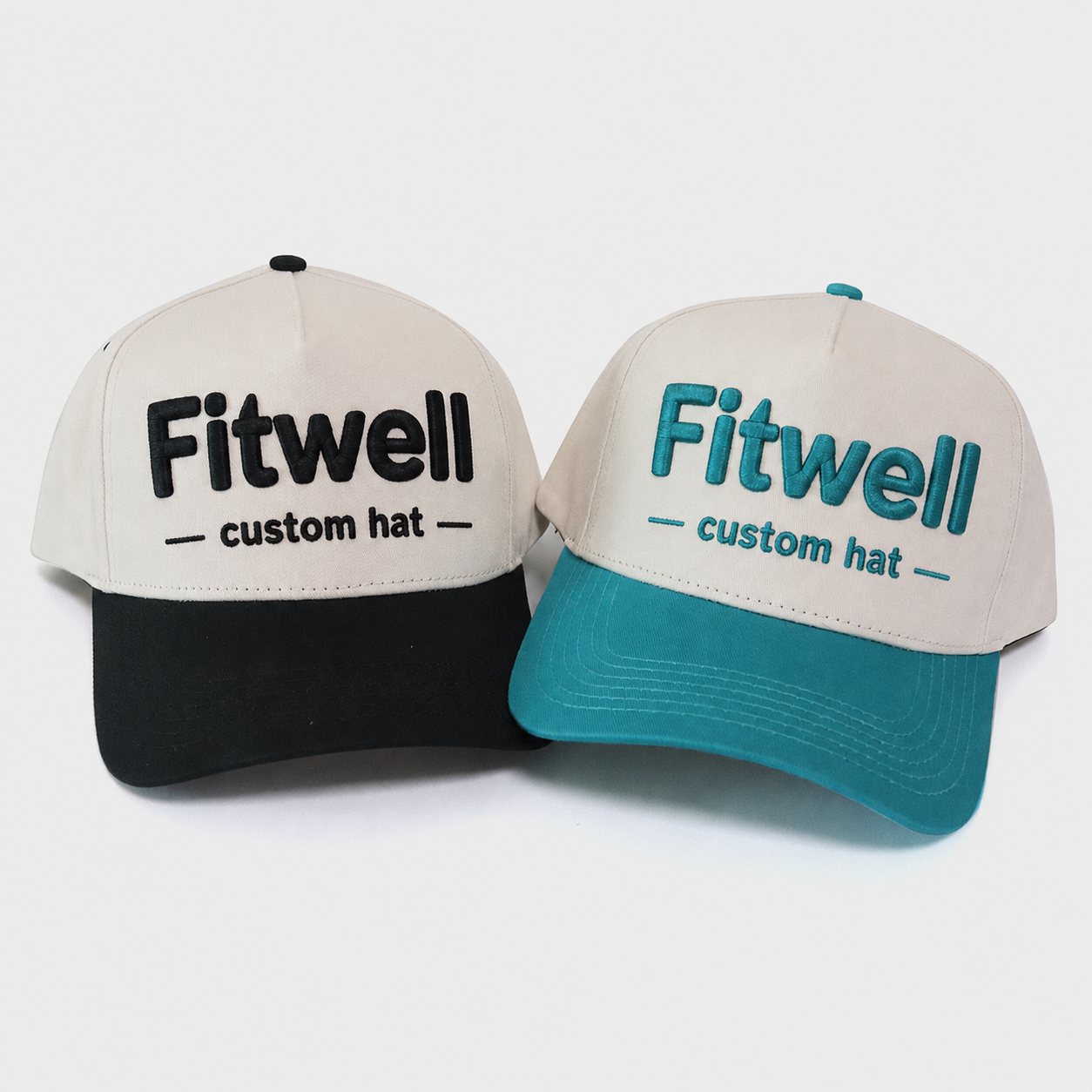 Ivory Two-Tone 5-Panel Baseball Cap with Raised Logo Embroidery