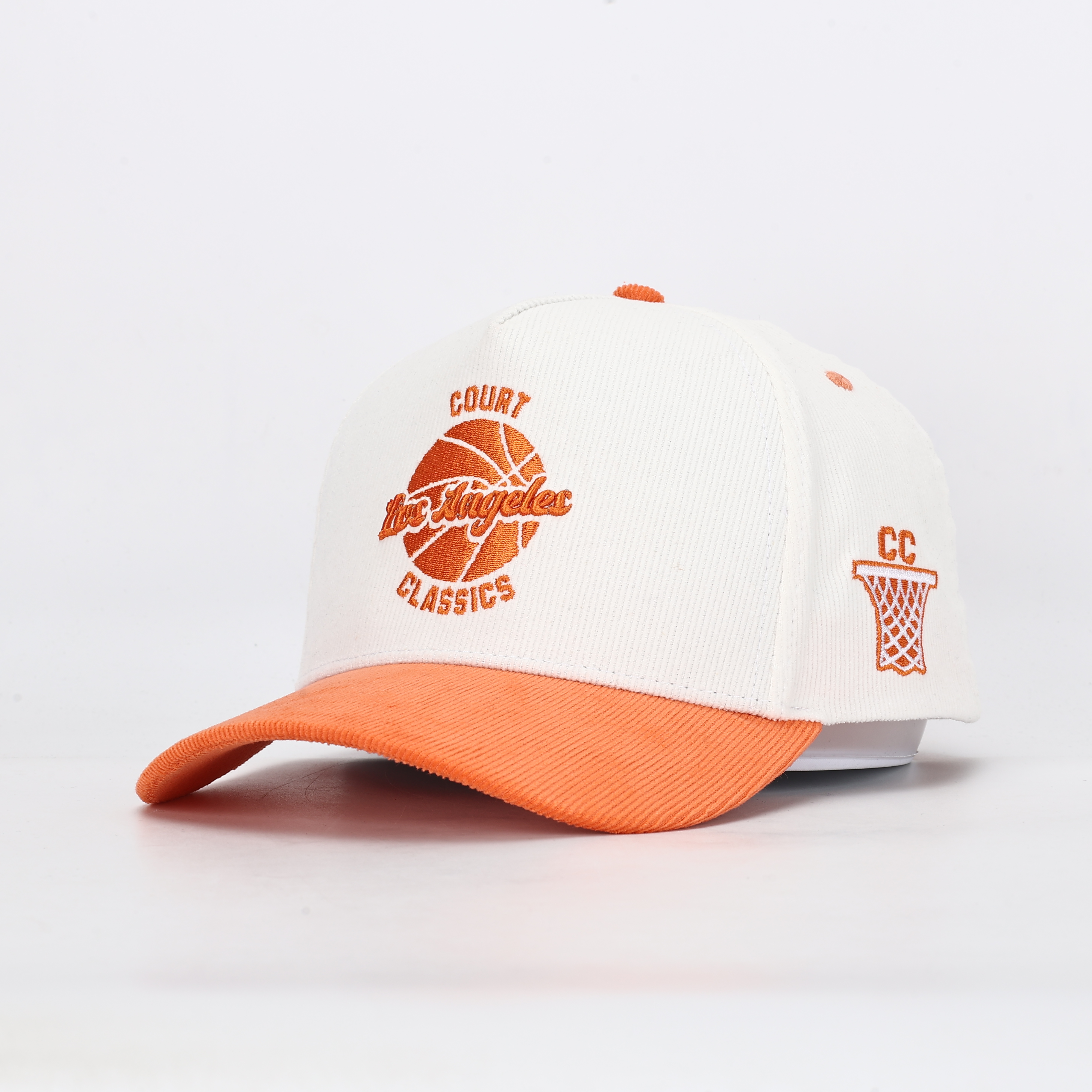 White and Orange Court Classics Basketball Embroidered Cap