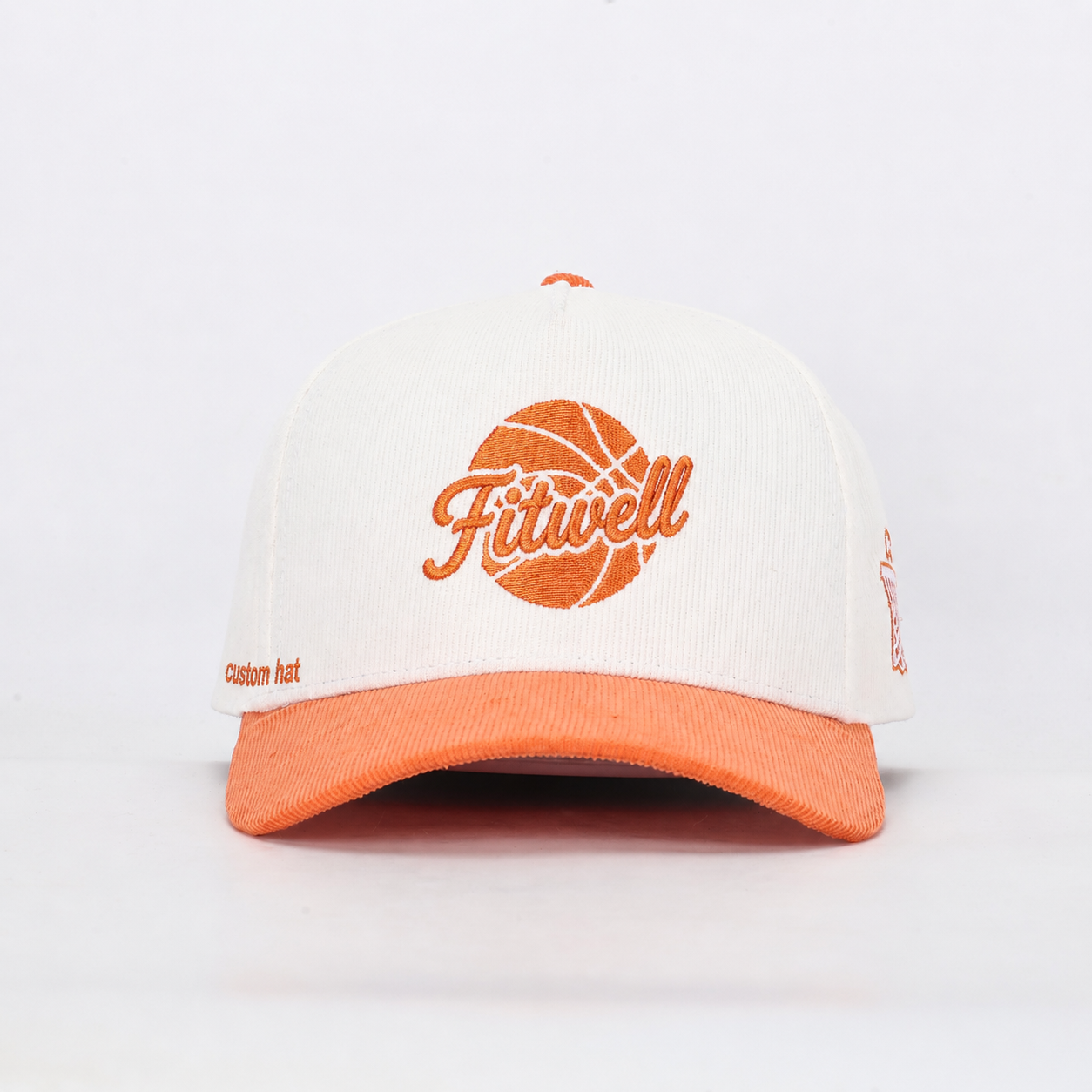 White and Orange Court Classics Basketball Embroidered Cap