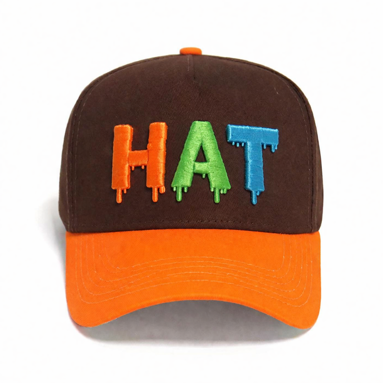 Two Tone Brown and Orange Baseball Cap with Colorful 3D GWM Letter Embroidery