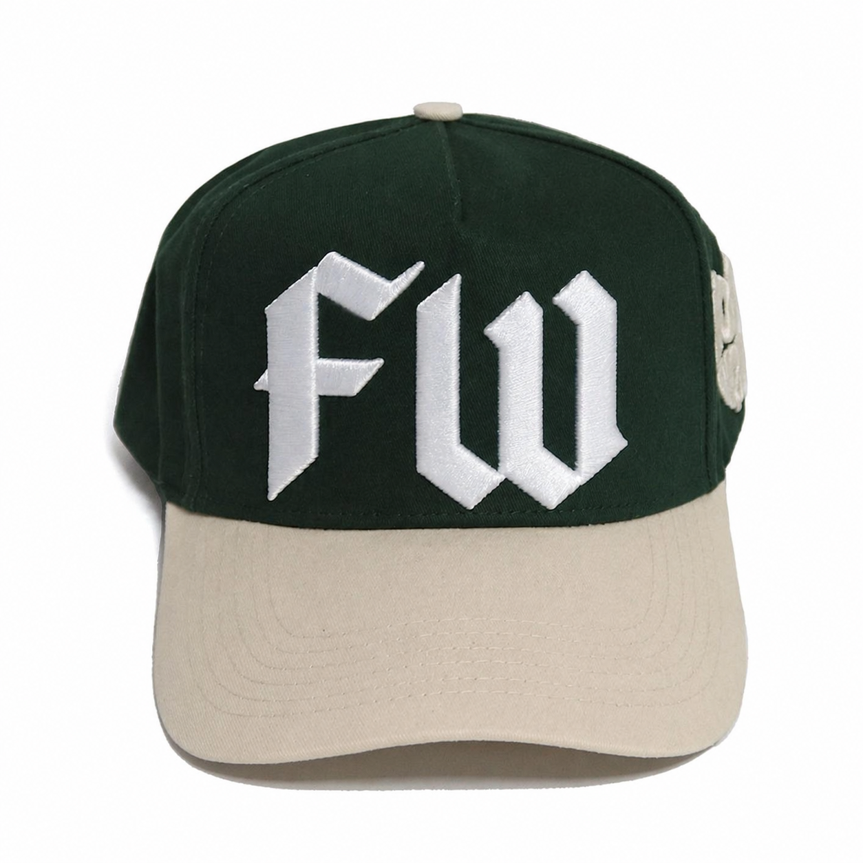 Green Beige Two Tone 3D Embroidered Gothic Letter Baseball Cap Cotton Twill Hat