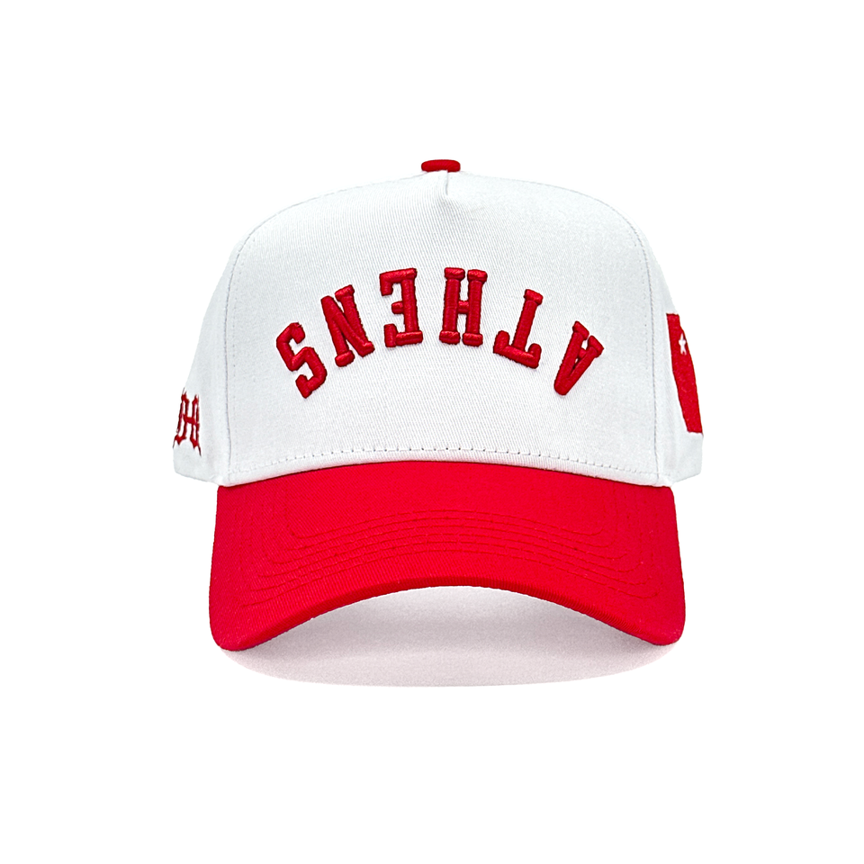 Upside Down Athens Red White Two-Tone Embroidered Baseball Cap