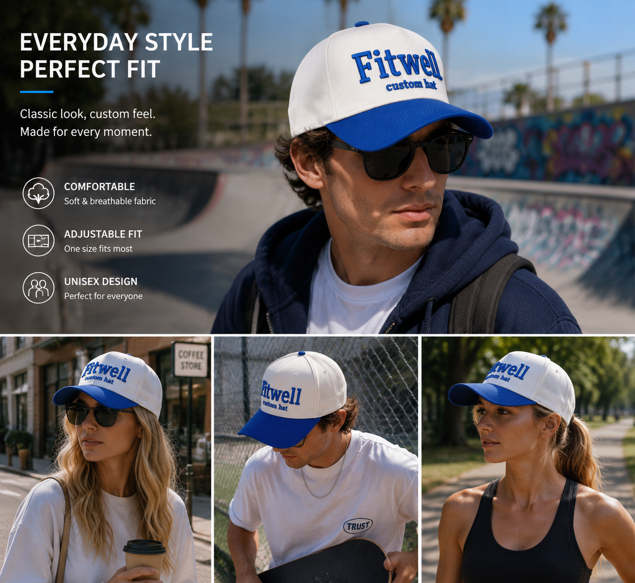 Ivory Royal Blue Two-Tone 3D Embroidered Baseball Cap