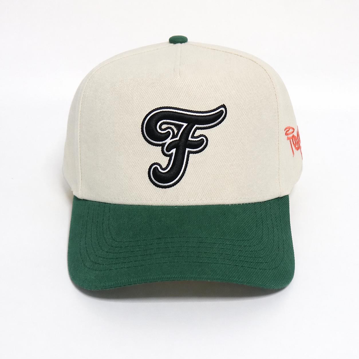 Two Tone Cotton Twill Baseball Cap with Raised Letter Embroidery 5 Panel Hat