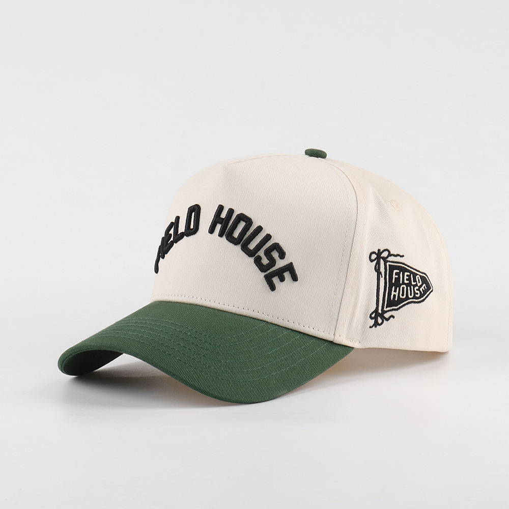 Cream Green FIELD HOUSE 3D Embroidered Curved Brim Baseball Cap