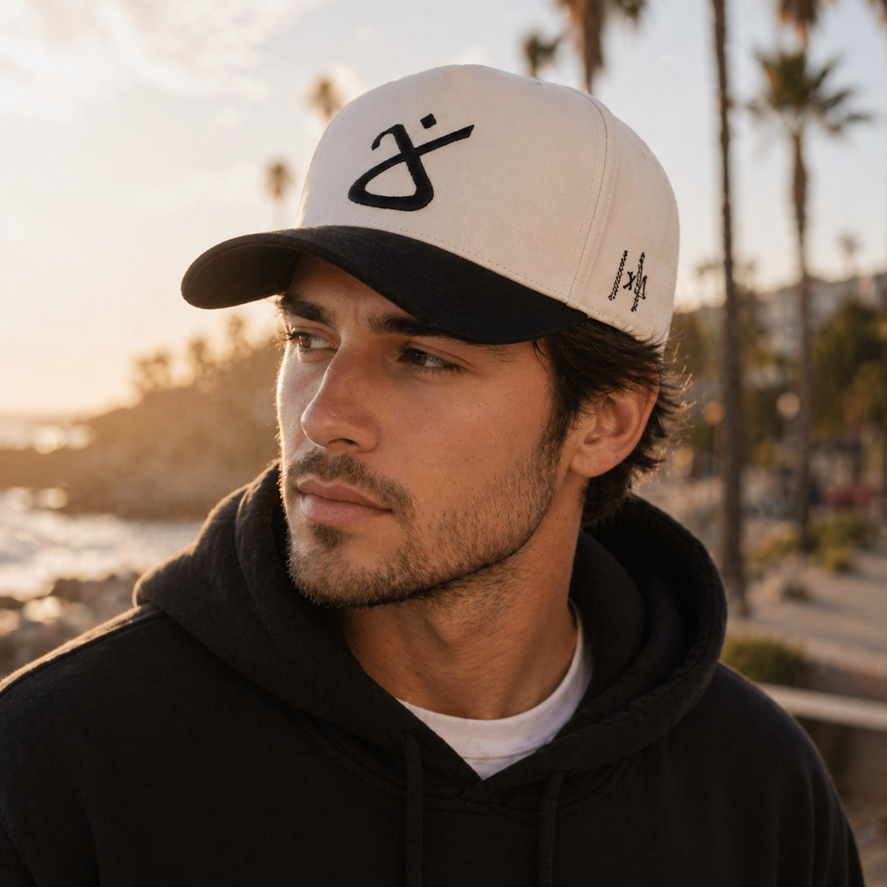 Beige Black Two Tone 3D Embroidered Cotton Twill Baseball Cap