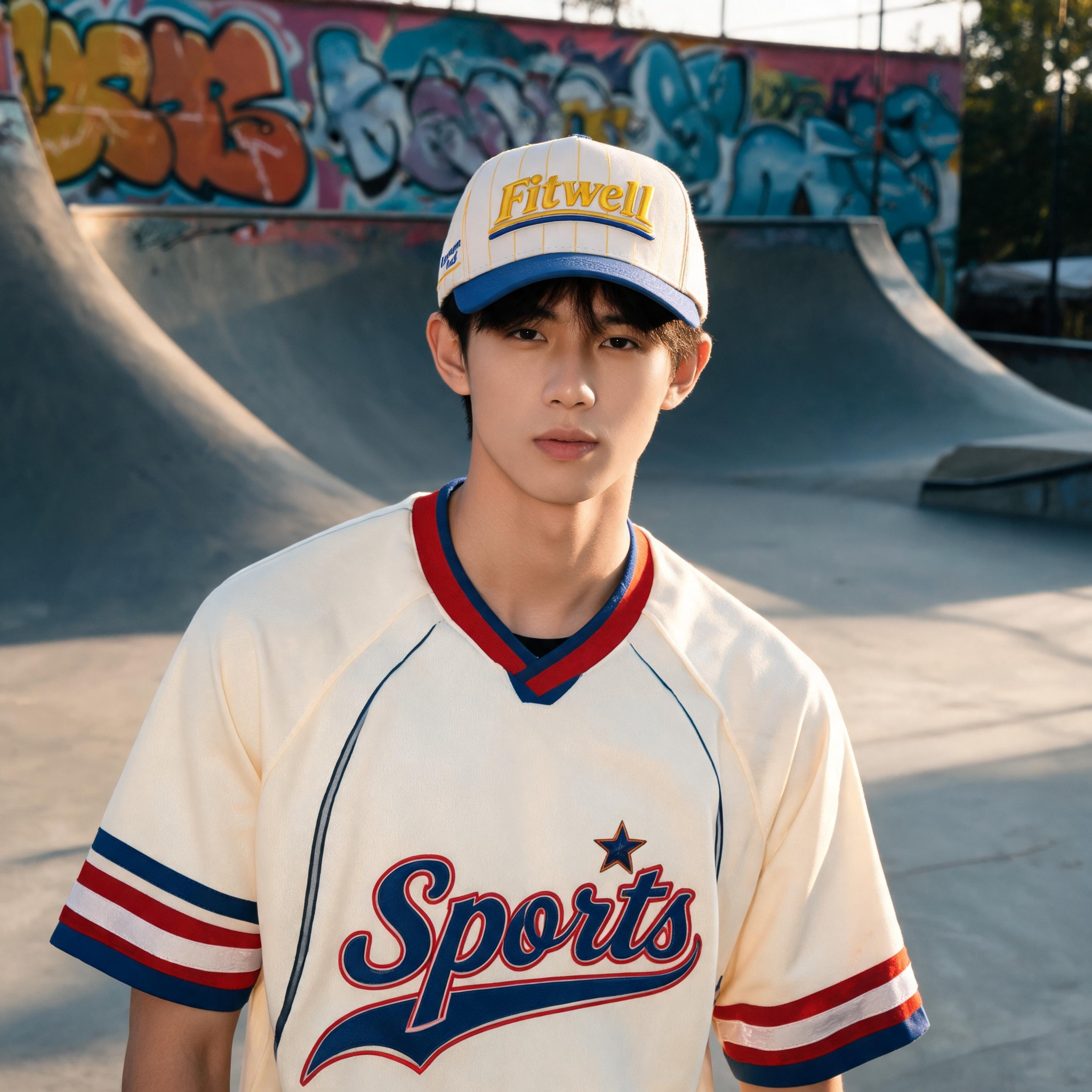 White and Blue Two Tone Embroidered Baseball Cap with Slogan Design Adjustable Cotton Twill Hat