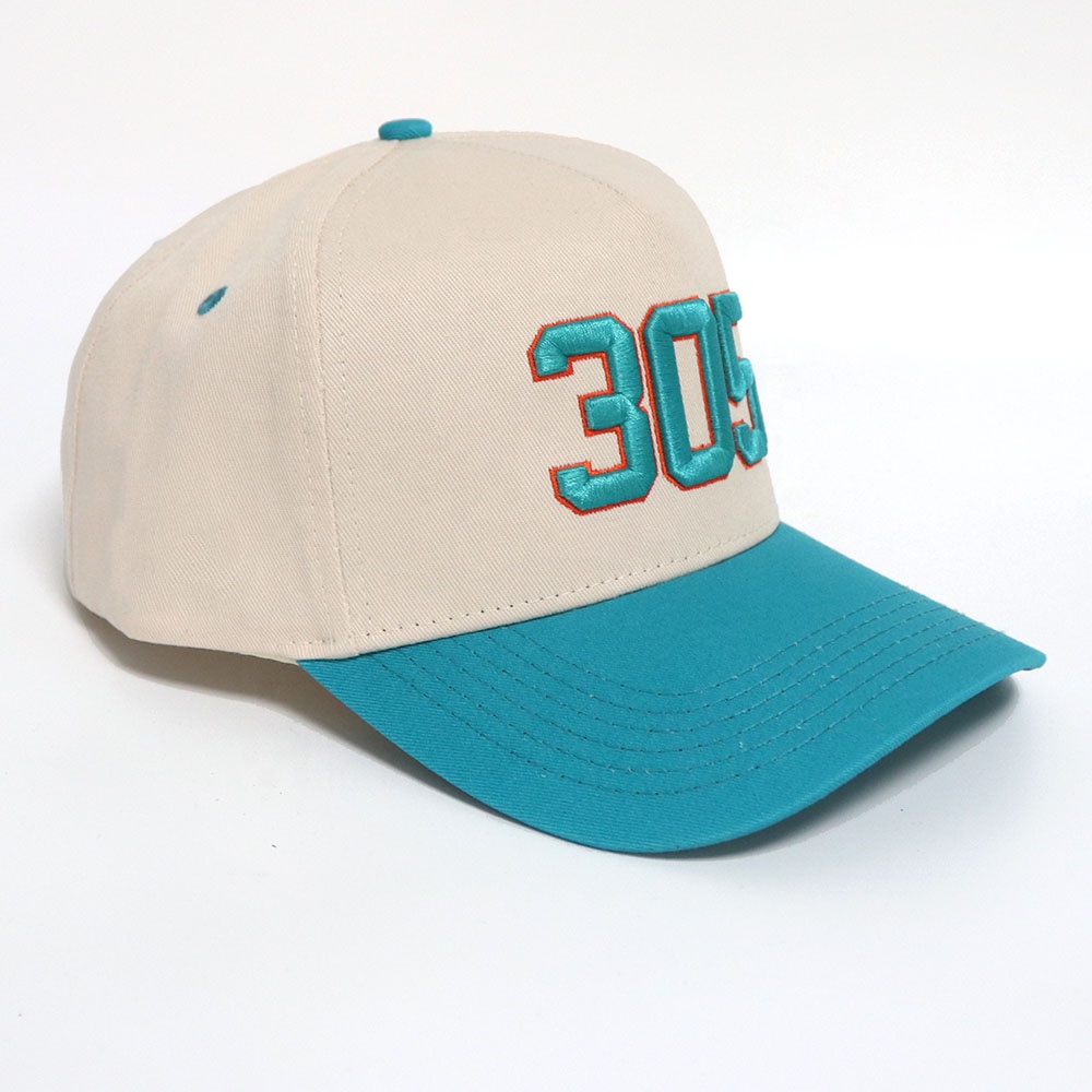 Beige and Teal 305 Embroidered Two Tone Baseball Cap