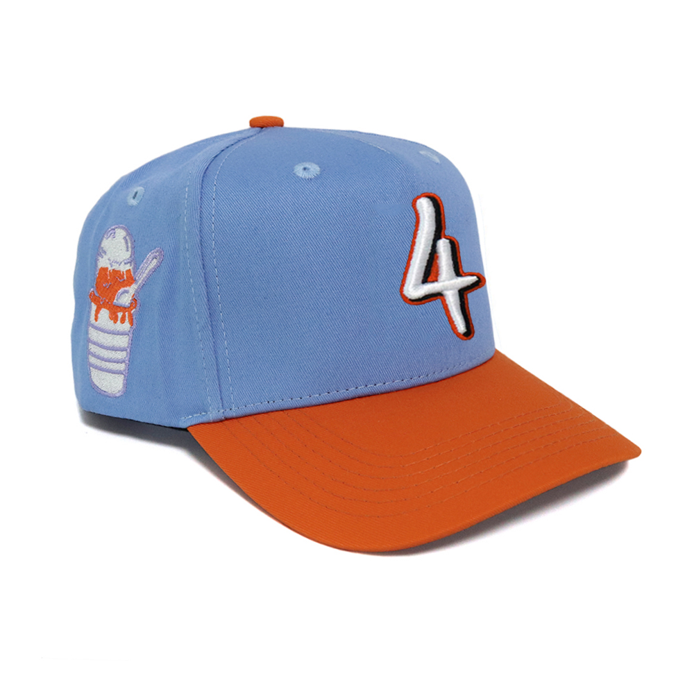 Light Blue and Orange Number 4 Embroidered Baseball Cap Adjustable Casual Hat