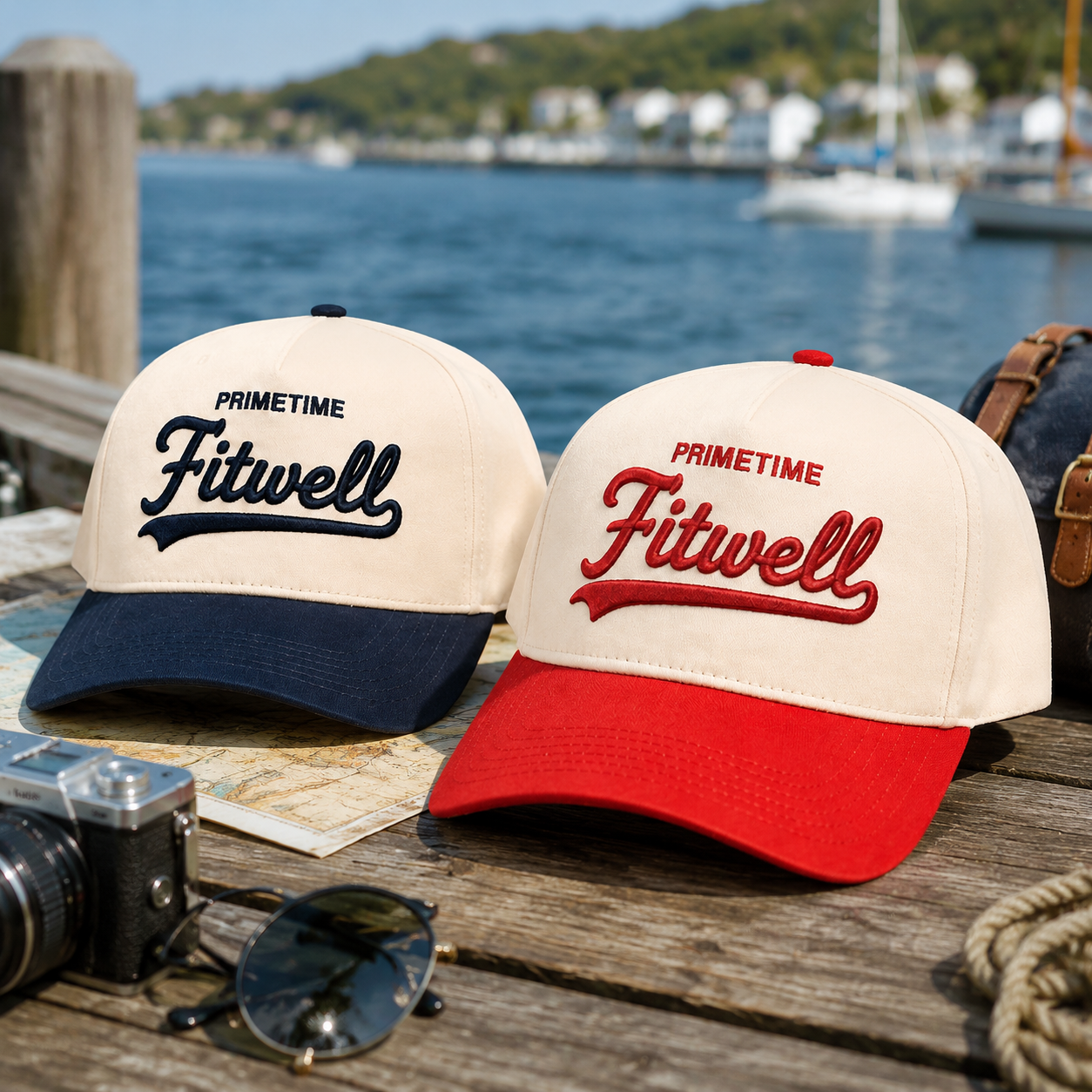 Vintage Two Tone Embroidered Logo Five Panel Cotton Twill Baseball Cap