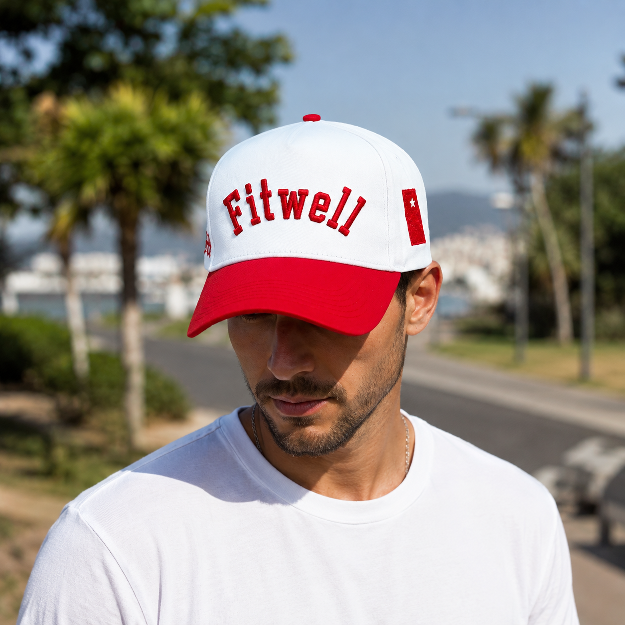 Upside Down Athens Red White Two-Tone Embroidered Baseball Cap