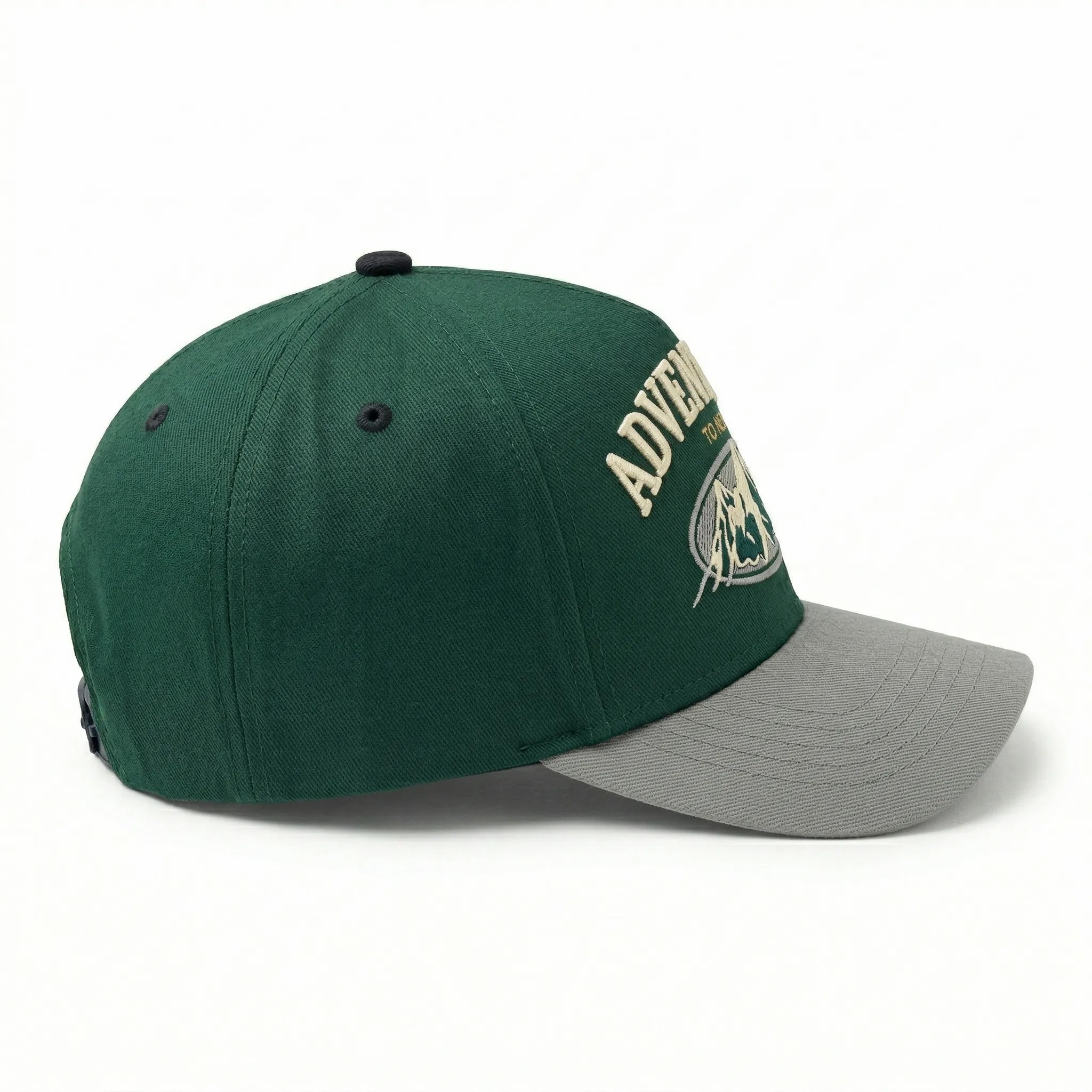Adventures to New Mountain 3D Embroidered Green and Gray Baseball Cap