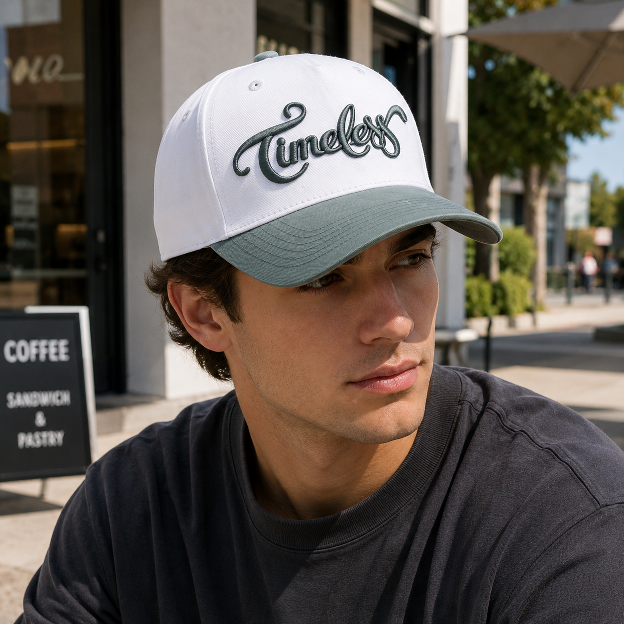 White Slate Gray Timeless Script Embroidered Curved Brim Baseball Cap