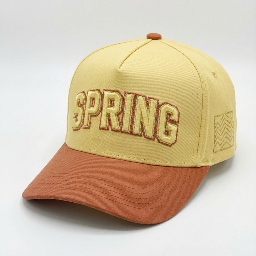 Mint Green and Navy Five-Panel Cotton Twill Cap with 3D SPRING Embroidery