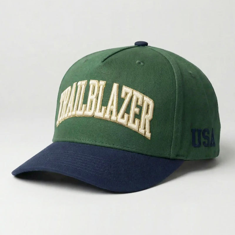 Green Navy TRAILBLAZER Embroidered Baseball Cap – Two-Tone Vintage Streetwear Hat
