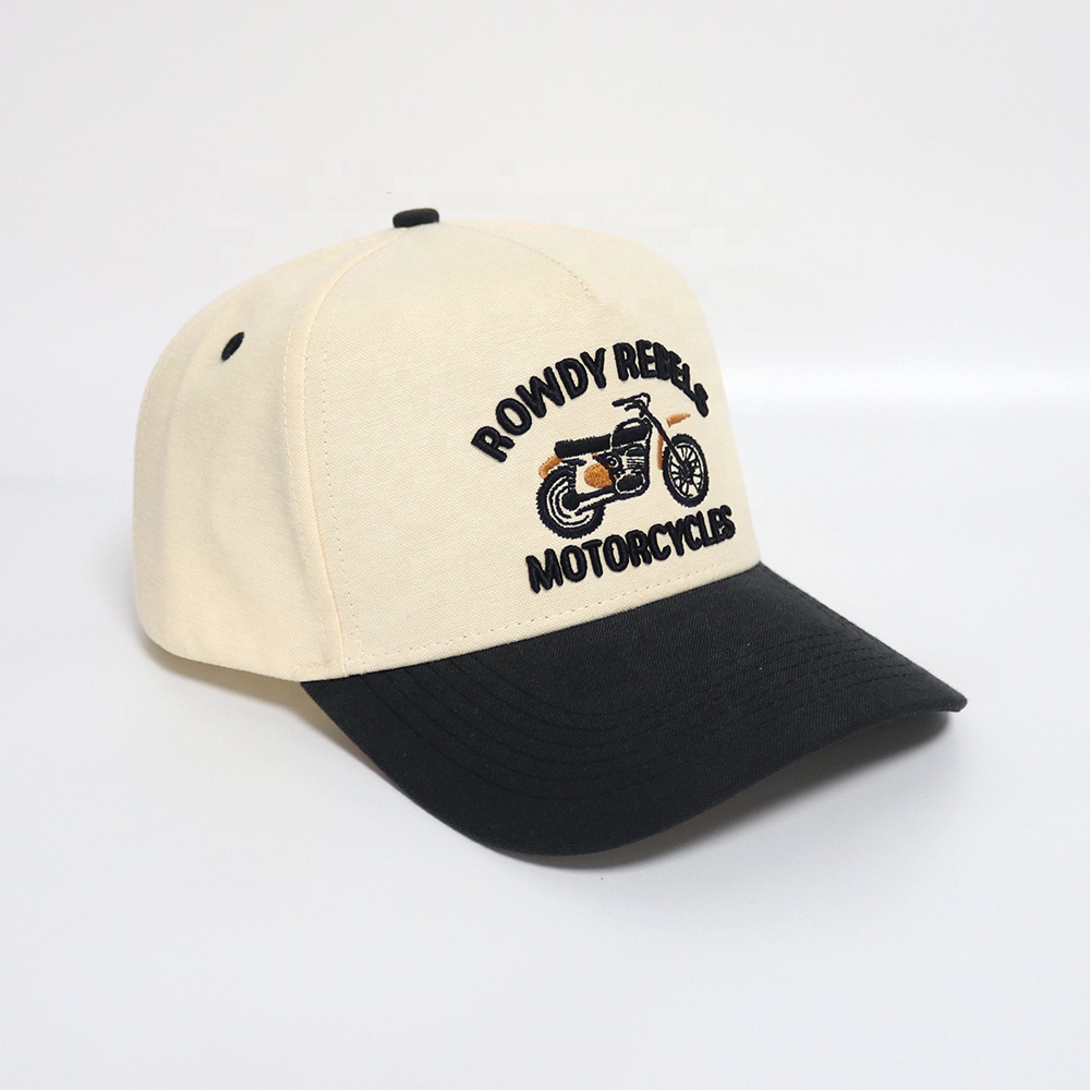 Two Tone Motorcycle Embroidered Cotton Twill Cap